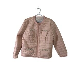 Chicos Quilted Puffer Jacket 2 Size Large Embellished‎ Beaded Rhinestones